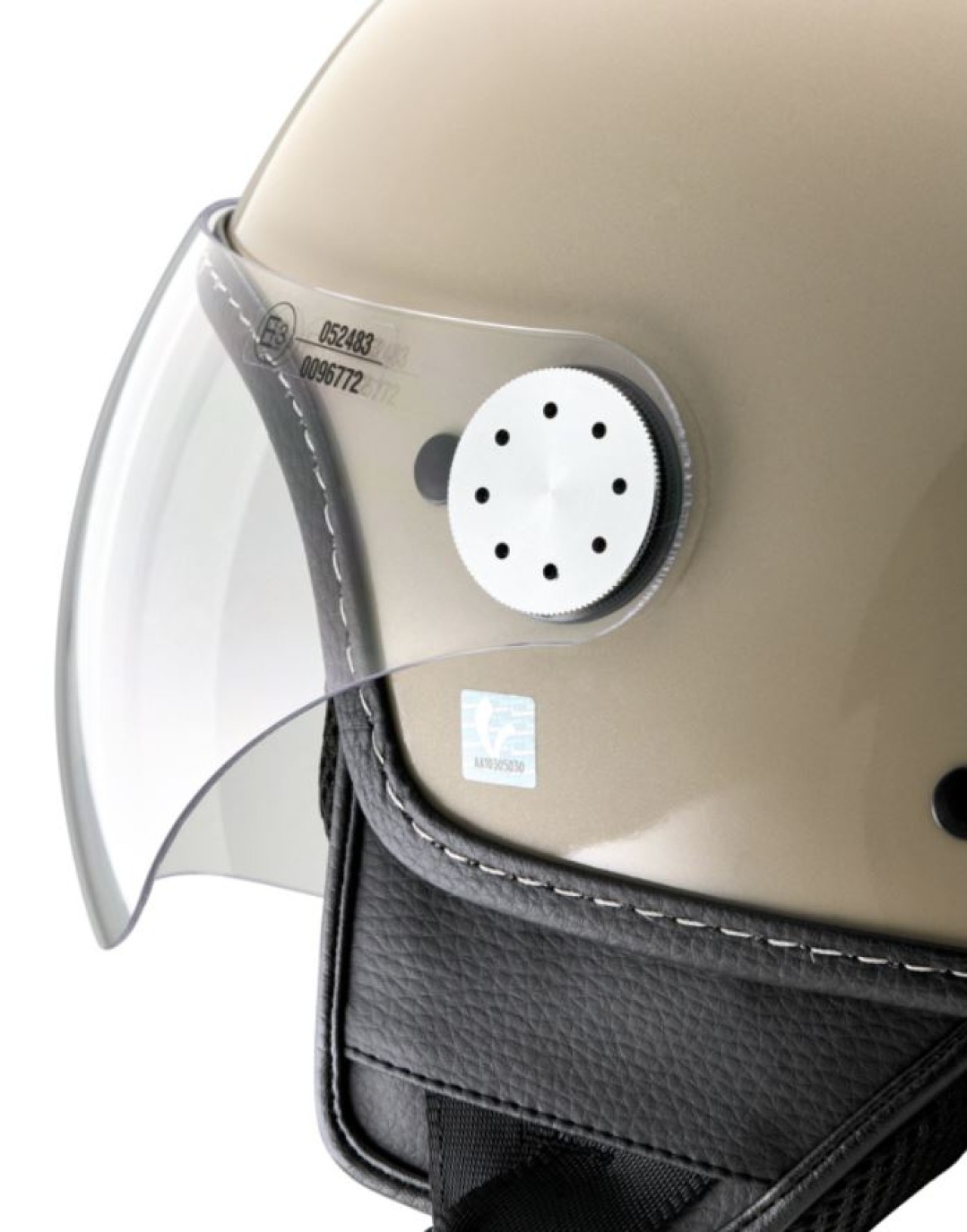 Casco jet Vespa, visiera Vespa LongHe, beige lucido (Q01)
