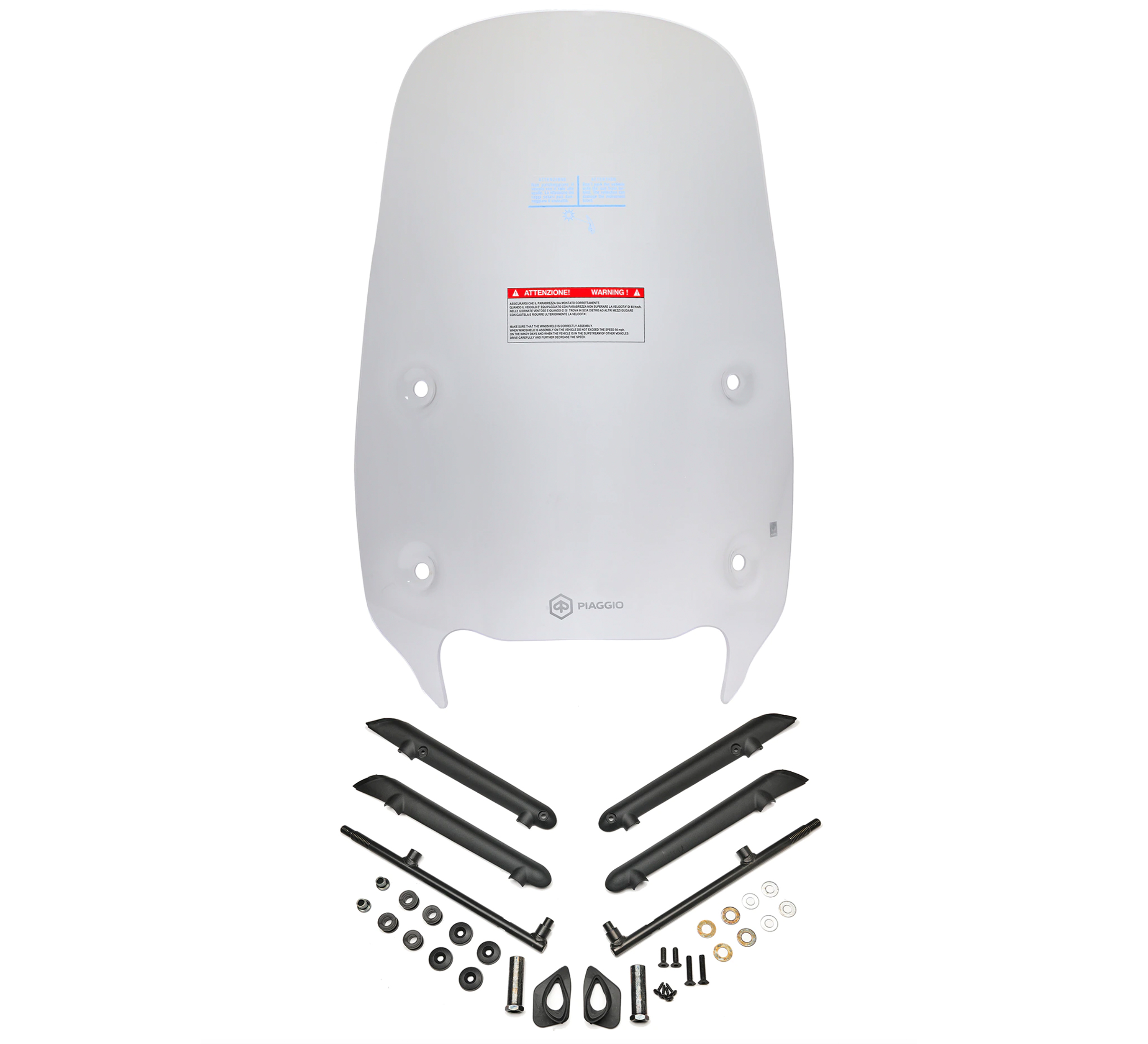 Parabrezza grande con supporto, trasparente, superiore per Beverly HPE Original Piaggio