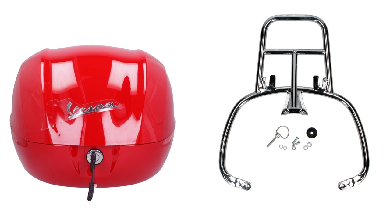 Kit bauletto 32 L rosso dragon (894), portapacchi cromato per Vespa Sprint / Primavera