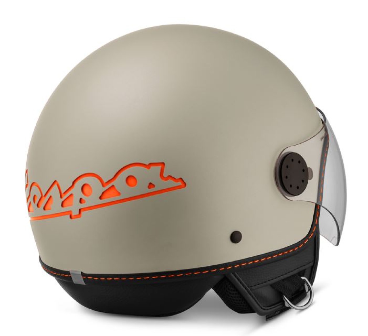 Casco jet Vespa, visiera Vespa LongHe, beige opaco / arancione
