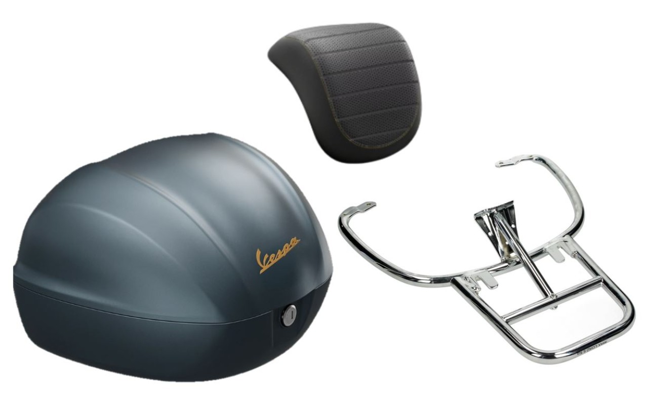 Kit bauletto 32L Blu Officina 8 (D31), cuscino posteriore nero per Vespa Sprint / Primavera