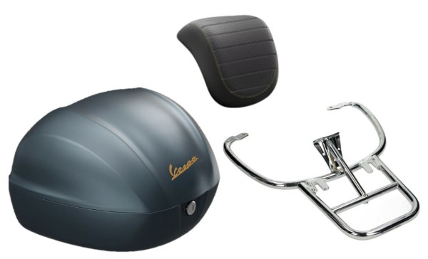 Kit bauletto 32L Blu Officina 8 (D31), cuscino posteriore nero per Vespa Sprint / Primavera