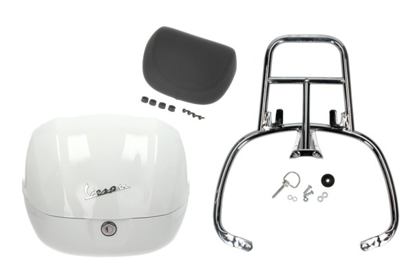 Kit bauletto 32L bianco (B04), cuscino posteriore nero, portapacchi cromato per Primavera