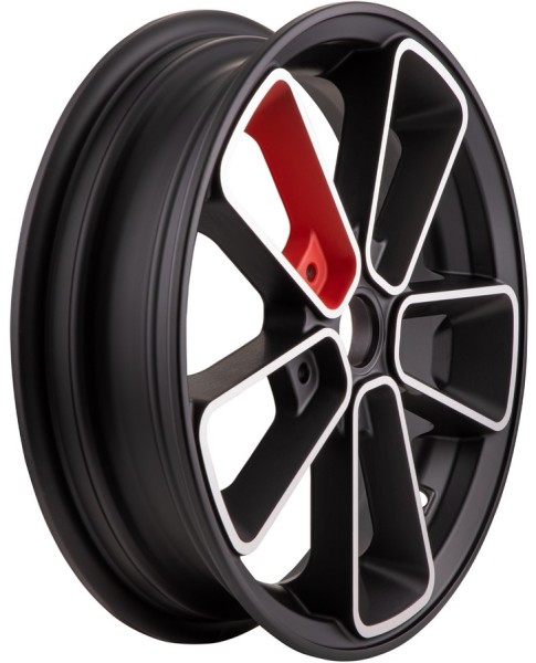 Cerchione anteriore/posteriore 12&quot; per Vespa GTS/​GTS Super/​GTV/​GT 60/​GT/​GT L 125-300ccm, nero opaco/​rosso