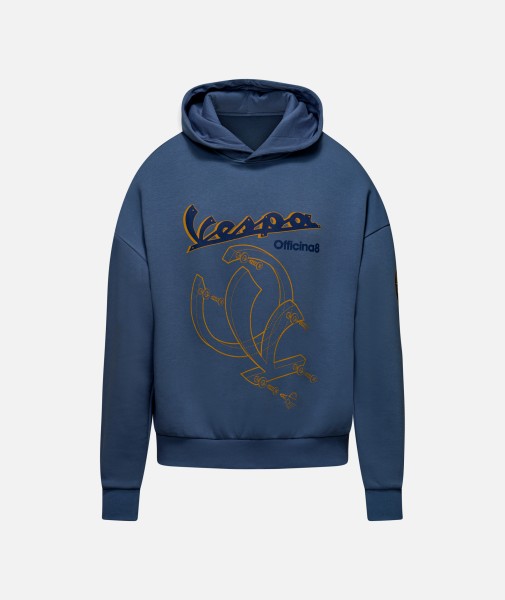 Felpa con cappuccio Vespa Officina 8 blu