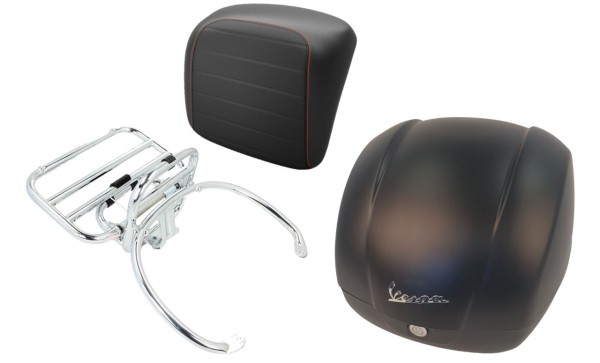 Kit bauletto 36L nero opaco (99/C), portapacchi cromato per Vespa GTS 125/300/310