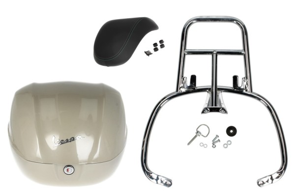 Kit bauletto 32L beige (Q01), cuscino posteriore nero per Vespa Primavera
